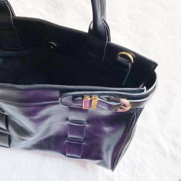 Badgley Mischka Leather Satchel Gold Buckles and Detailing - Picture 4 of 8